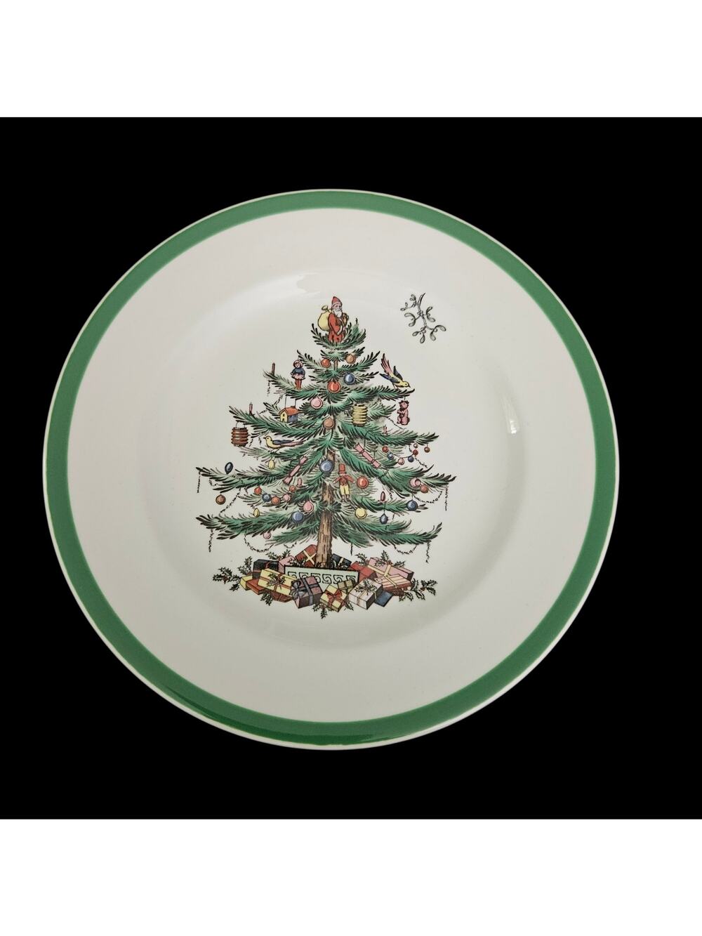 Spode Christmas Tree Salad Plates Set of 2 Green Rim England S3324-A4